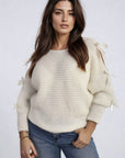 Cut Out Tie Bow Sleeve Detail Chunky Knitted Top