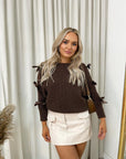Cut Out Tie Bow Sleeve Detail Chunky Knitted Top