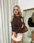 Cut Out Tie Bow Sleeve Detail Chunky Knitted Top