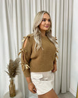 Cut Out Tie Bow Sleeve Detail Chunky Knitted Top