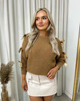 Cut Out Tie Bow Sleeve Detail Chunky Knitted Top