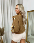 Cut Out Tie Bow Sleeve Detail Chunky Knitted Top