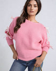 Cut Out Tie Bow Sleeve Detail Chunky Knitted Top