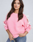 Cut Out Tie Bow Sleeve Detail Chunky Knitted Top