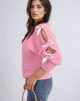 Cut Out Tie Bow Sleeve Detail Chunky Knitted Top