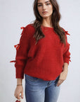 Cut Out Tie Bow Sleeve Detail Chunky Knitted Top