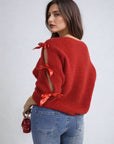 Cut Out Tie Bow Sleeve Detail Chunky Knitted Top