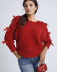 Cut Out Tie Bow Sleeve Detail Chunky Knitted Top