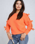 Cut Out Tie Bow Sleeve Detail Chunky Knitted Top
