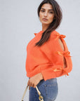 Cut Out Tie Bow Sleeve Detail Chunky Knitted Top