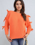 Cut Out Tie Bow Sleeve Detail Chunky Knitted Top