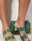 Square Stud Two Strap Block High Heels
