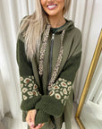 Leopard Print Knitted Sleeve Hoodie