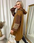 Leopard Print Knitted Sleeve Hoodie