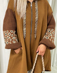 Leopard Print Knitted Sleeve Hoodie
