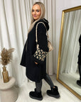 Leopard Print Knitted Sleeve Hoodie