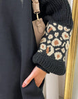 Leopard Print Knitted Sleeve Hoodie