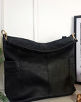 Faux Leather Shoulder Bag with Side Pocket Zip Detail