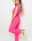 Short Sleeve Wrap Front Belted Jumpsuit