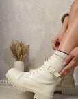 Lace Up Buckle Chunky Combat Boots