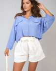 High Waist Tie Belt Paper Bag Shorts