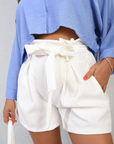 High Waist Tie Belt Paper Bag Shorts