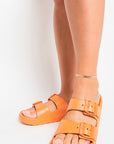 Double Strap Slip On Buckled Sandals