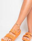 Double Strap Slip On Buckled Sandals