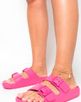 Double Strap Slip On Buckled Sandals