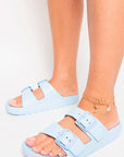 Double Strap Slip On Buckled Sandals