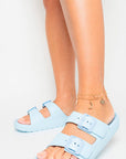 Double Strap Slip On Buckled Sandals