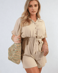 Buttoned Tie Waist Romper - Toi ‘n’ Moi Ltd