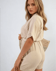 Buttoned Tie Waist Romper - Toi ‘n’ Moi Ltd