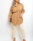 Oversized Button Front Belted Top
