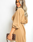 Oversized Button Front Belted Top