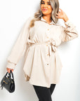 Oversized Button Front Belted Top