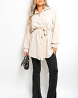 Oversized Button Front Belted Top