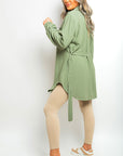 Oversized Button Front Belted Top