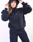 Oversized Ruched Sleeves Knitted Hoodie with Ribbon Detail