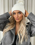 Pom Pom Knitted Winter Hat With Pearl Decor