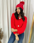 Pom Pom Knitted Winter Hat With Pearl Decor