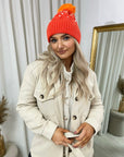 Pom Pom Knitted Winter Hat With Pearl Decor