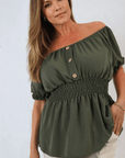 Button Front Cinched Waist Top - Toi ‘n’ Moi Ltd