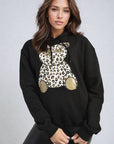 Long Sleeve Leopard Print Teddy Graphic Hoodie
