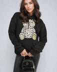 Long Sleeve Leopard Print Teddy Graphic Hoodie