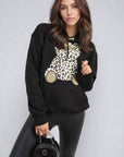 Long Sleeve Leopard Print Teddy Graphic Hoodie