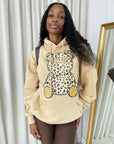 Long Sleeve Leopard Print Teddy Graphic Hoodie