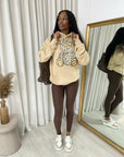 Long Sleeve Leopard Print Teddy Graphic Hoodie
