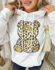 Long Sleeve Leopard Print Teddy Graphic Hoodie