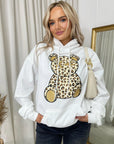 Long Sleeve Leopard Print Teddy Graphic Hoodie